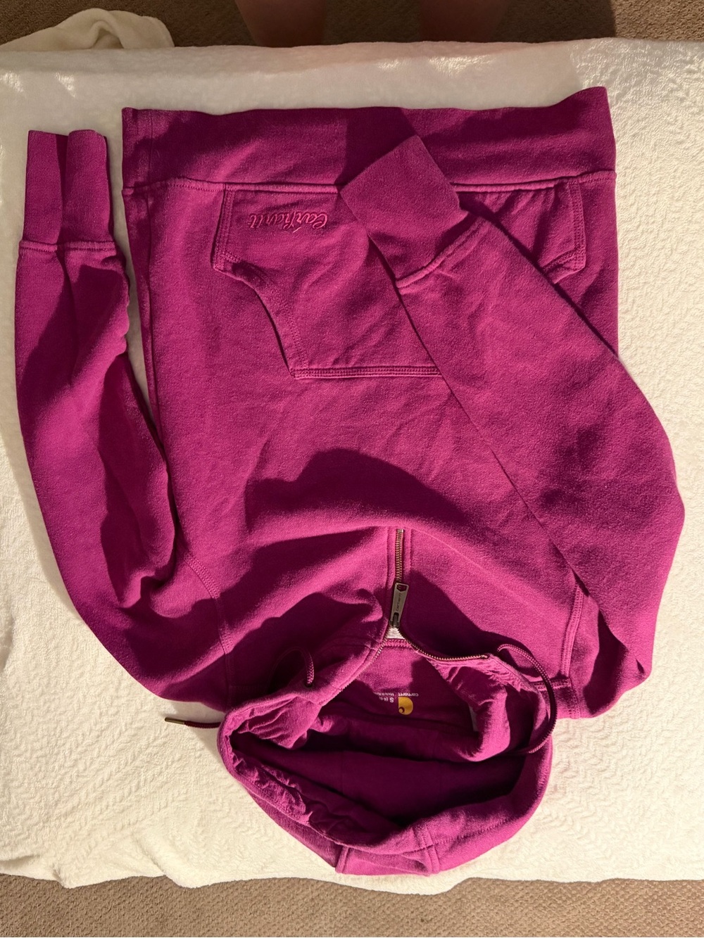 Carhartt Women's Relaxed Fit Midweight 1/4 Zip Hoodie - Magenta - Size Small 4/6 - Picture 2 of 6